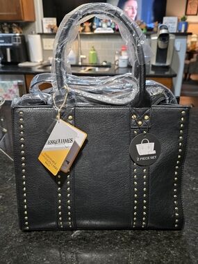 Jessie & James Black Studded Satchel - Two-Piece Set